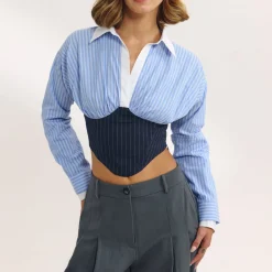 Long-Sleeved Corset Shirt - Blue