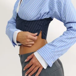 Long-Sleeved Corset Shirt - Blue