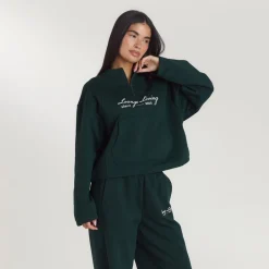 Lounge Living Quarter-Zip Jumper - Forest Green