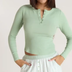 Mistletoe Henley Pajama Top - Sage