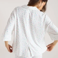 Modal Short Sleeve Pajama Shirt - White Floral