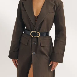 Oversized Longline Blazer - Dark Brown