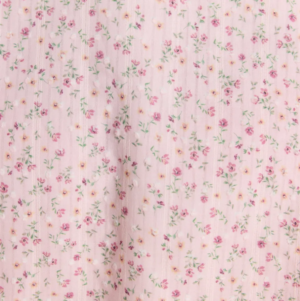 Pleat & Lace Detail Mini Dress - Pink Floral