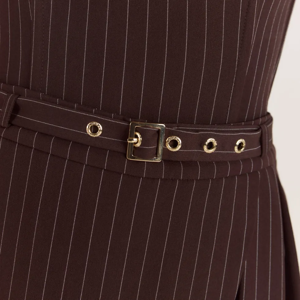 Pleated Skort - Brown Pinstripe