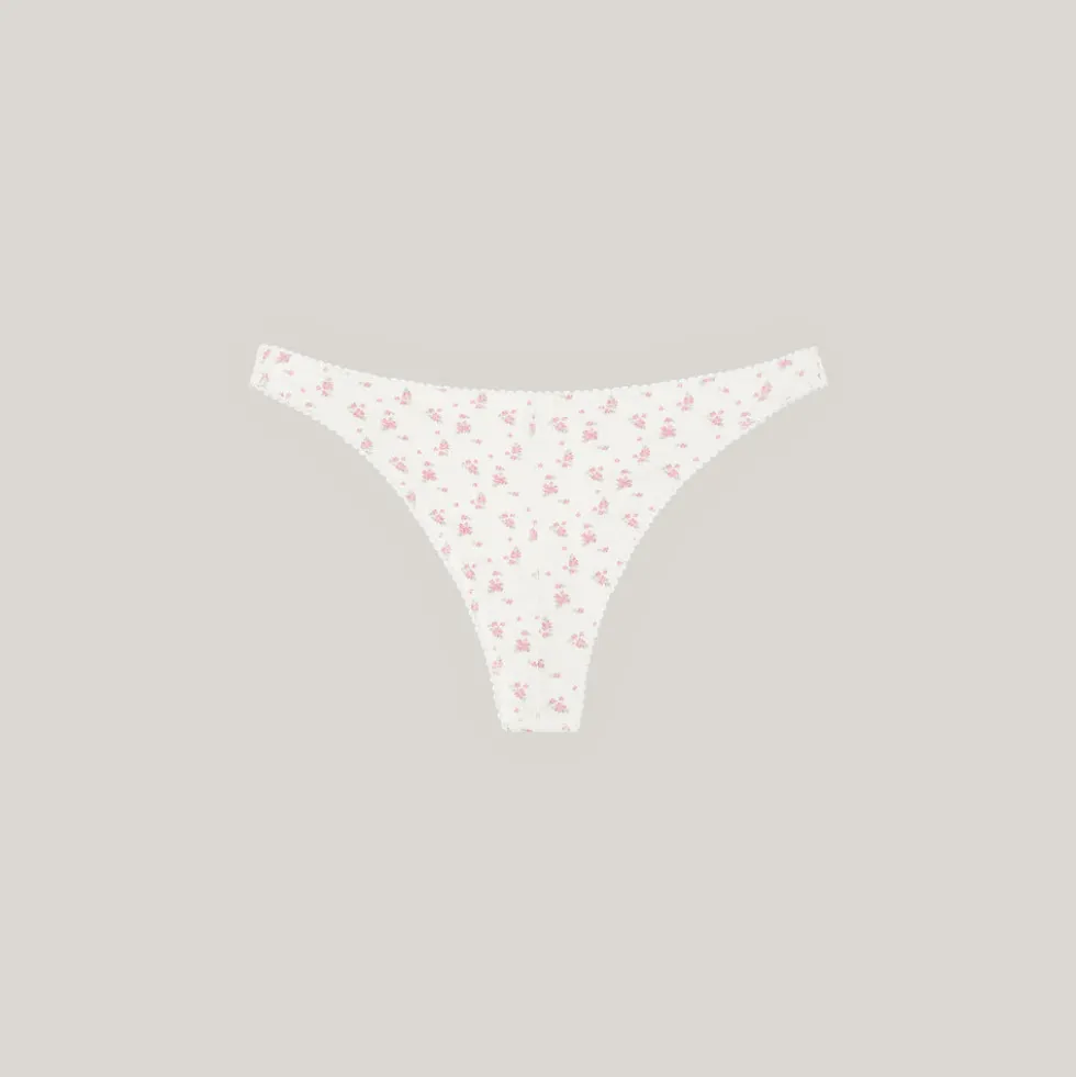 Pointelle Brazilian Briefs - Ivory Floral Print