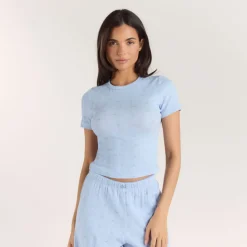 Pointelle Fitted Pajama Top - Blue Floral