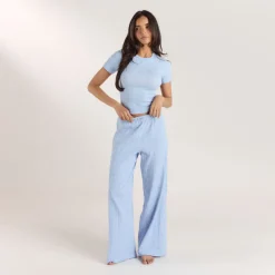Pointelle Fitted Pajama Top - Blue Floral
