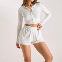 Pointelle Pajama Shorts - Cream
