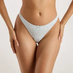 Pointelle Thong - Grey Marl