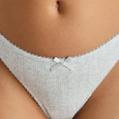 Pointelle Thong - Grey Marl