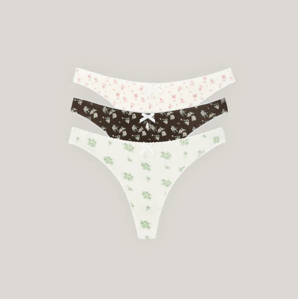Pointelle Thongs (3-Pack) - Neutral Print