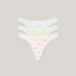 Pointelle Thongs (3-Pack) - Pastel Print