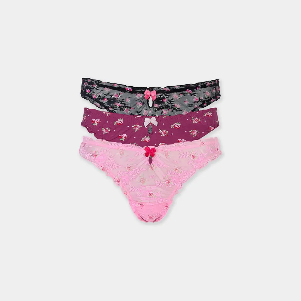 Printed Thongs (3-Pack) - Pink Print