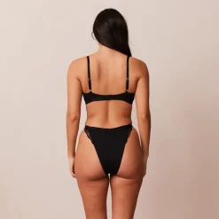 Ribbed Balcony Bra & Thong/Briefs Set - Black
