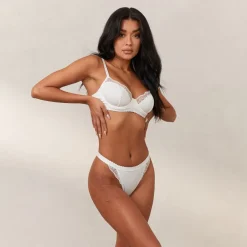 Ribbed Balcony Bra - White