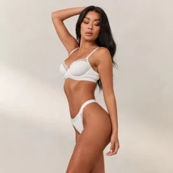 Ribbed Balcony Bra - White