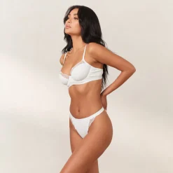 Ribbed Balcony Bra - White