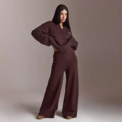 Ribbed Hem Knitted Trousers - Chocolate