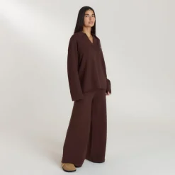 Ribbed Hem Knitted Trousers - Chocolate