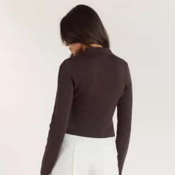 Ribbed Knitted Cardigan - Chocolate