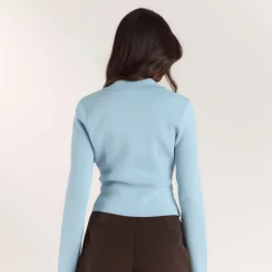 Ribbed Knitted Cardigan - Light Blue