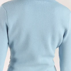 Ribbed Knitted Cardigan - Light Blue