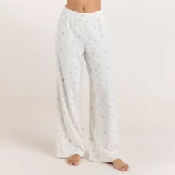 Ribbed Pajama Pants - White Floral