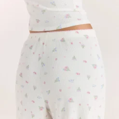 Ribbed Pajama Pants - White Floral