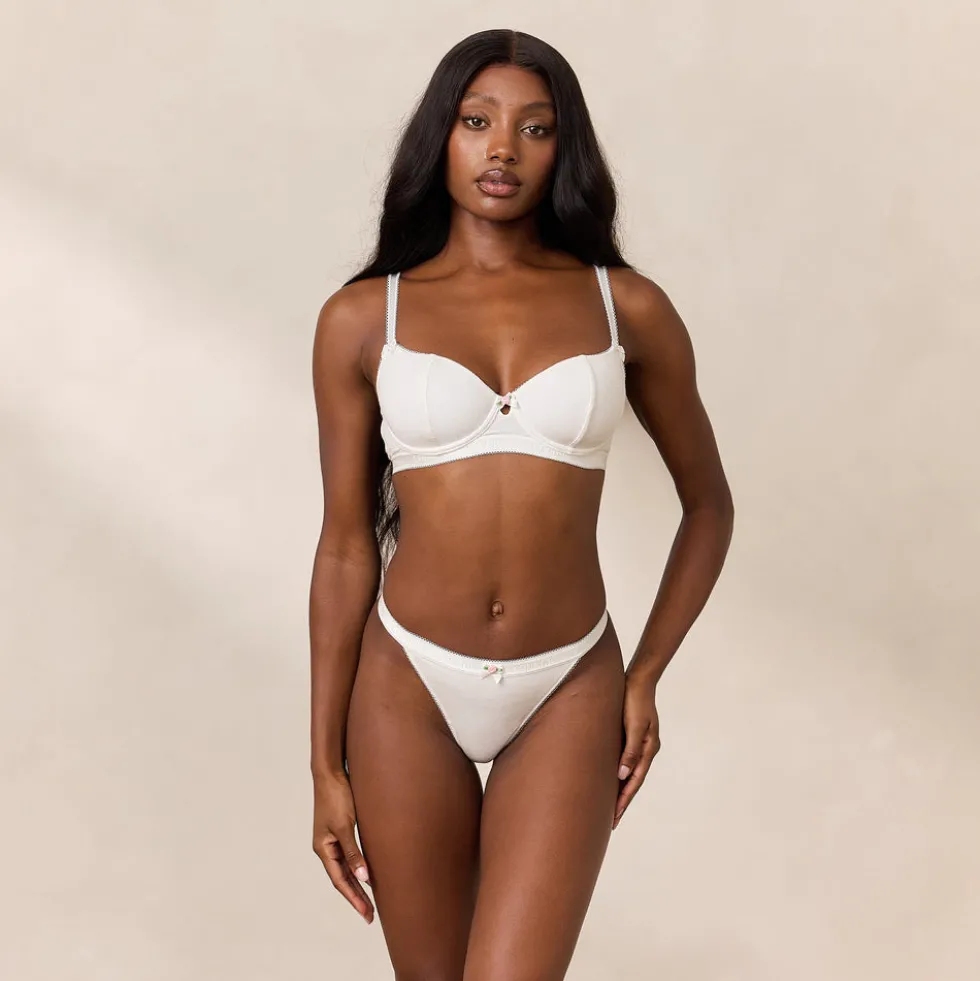 Rosebud Ribbed Balcony Bra - White