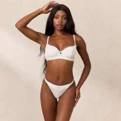 Rosebud Ribbed Balcony Bra - White