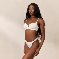 Rosebud Ribbed Balcony Bra - White
