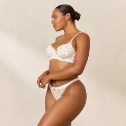 Rosebud Ribbed Balcony Bra - White Floral