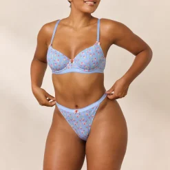 Rosebud Ribbed Balcony Bra - Blue Floral