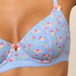 Rosebud Ribbed Balcony Bra - Blue Floral