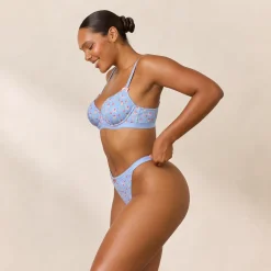 Rosebud Ribbed Balcony Bra - Blue Floral