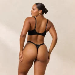 Rosebud Ribbed Balcony Bra - Black