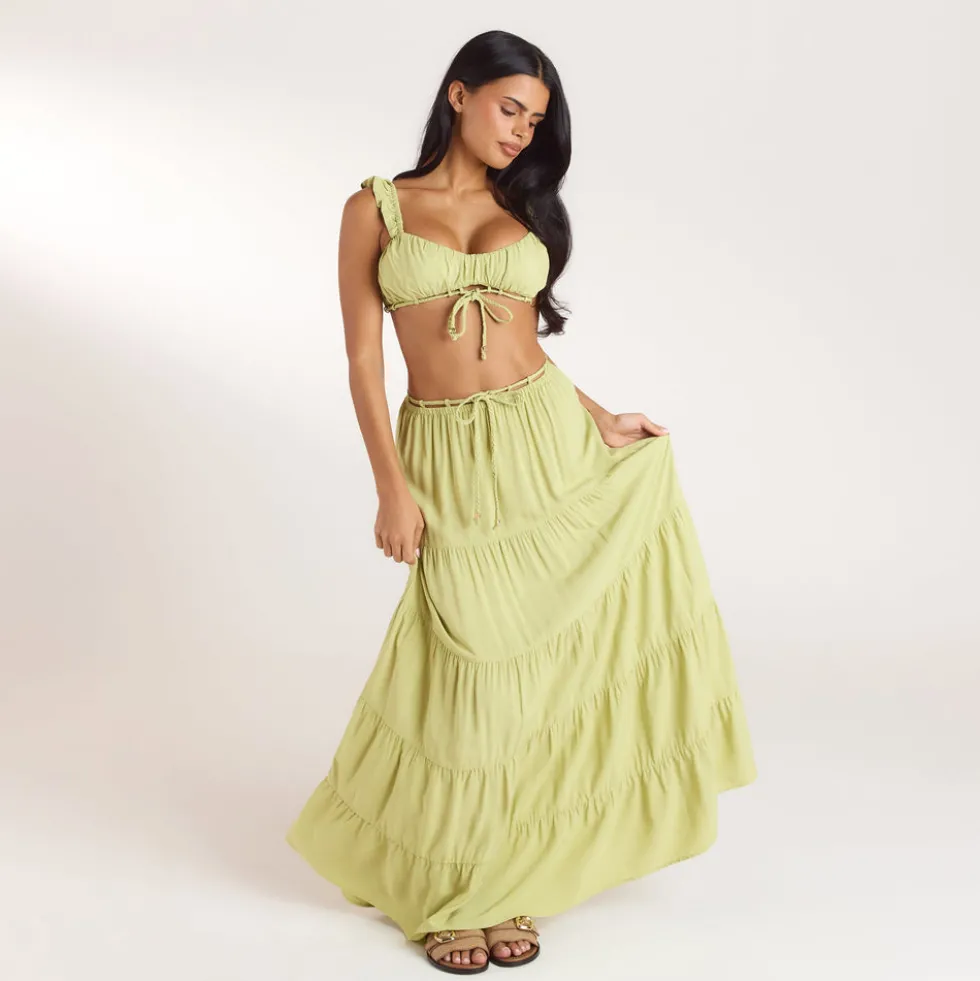 Ruched Bralette (Set) - Washed Lime