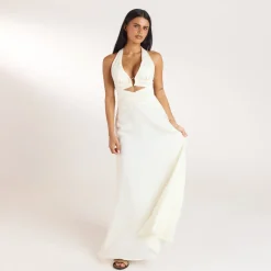 Ruched Tencel Maxi Dress - Cream