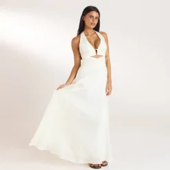 Ruched Tencel Maxi Dress - Cream