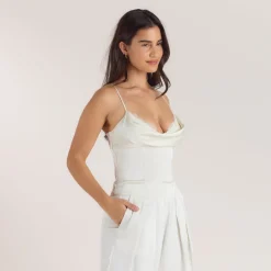 Satin Cowl Neck Cami Top - Cream