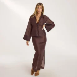 Sheer Maxi Skirt - Chocolate