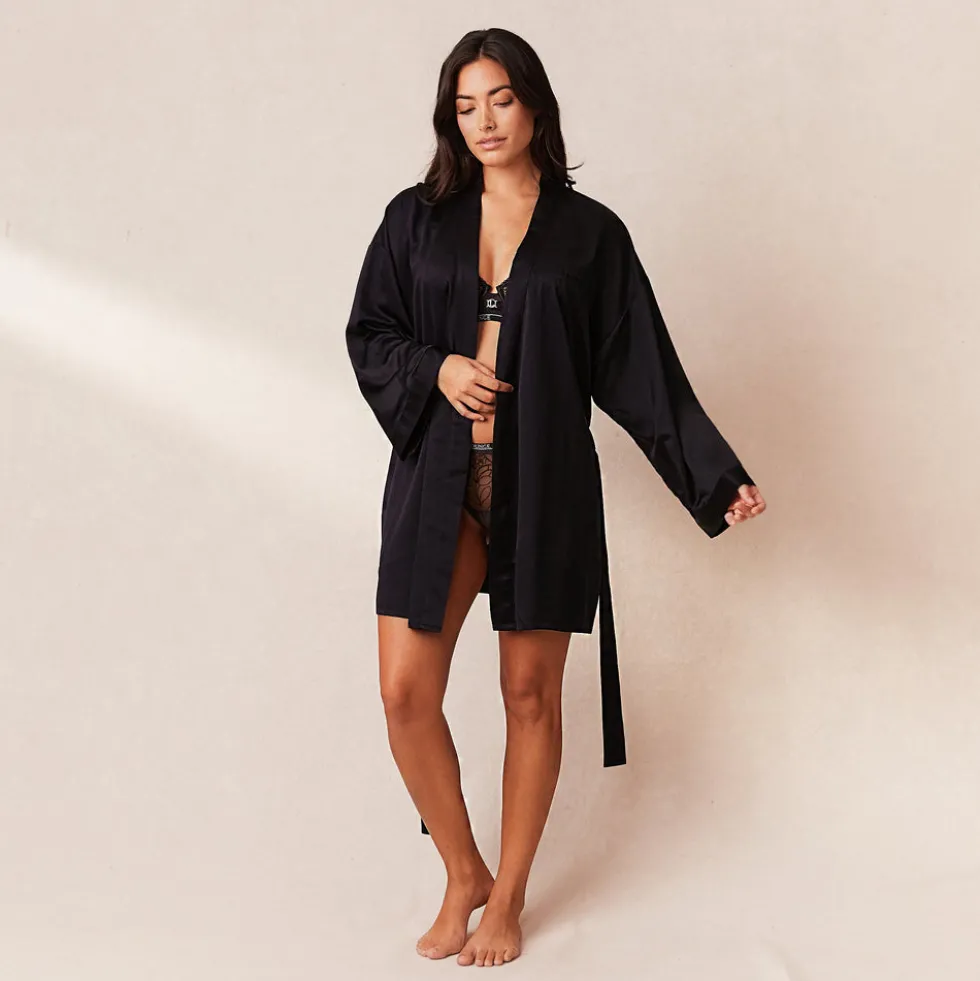Signature Satin Robe - Black
