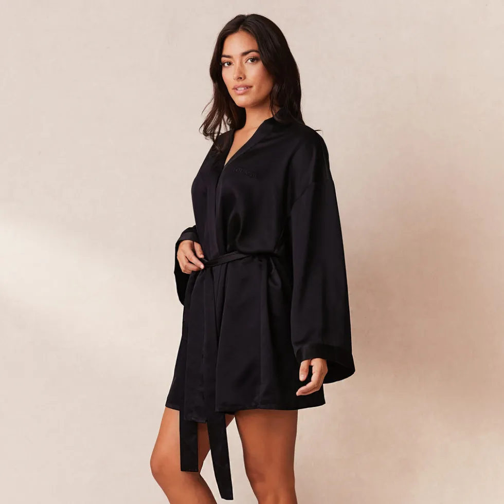 Signature Satin Robe - Black