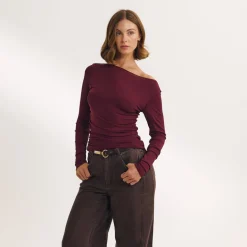 Slash Neck Top - Cherry Lacquer