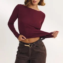 Slash Neck Top - Cherry Lacquer