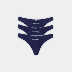 Slogan Thongs (3-Pack) - Navy