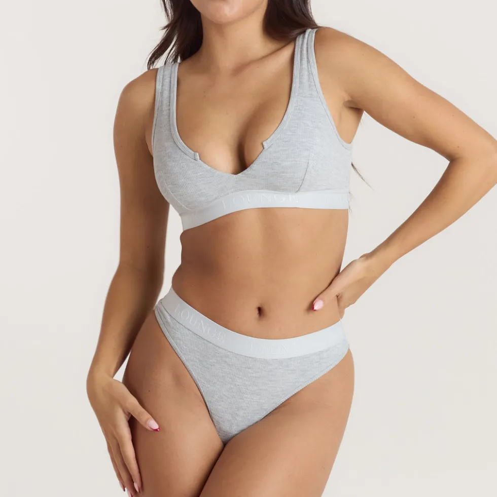 Soft Ribbed Push-Up Bralette - Grey Marl