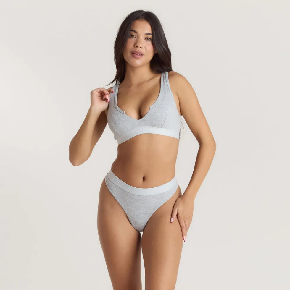 Soft Ribbed Push-Up Bralette - Grey Marl