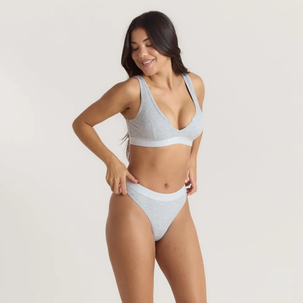 Soft Ribbed Push-Up Bralette - Grey Marl