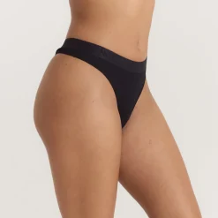 Soft Ribbed Thong - Black